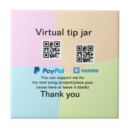 Virtuele tip per vierkante of codetonatie PayPal v Tegeltje (Voorkant)