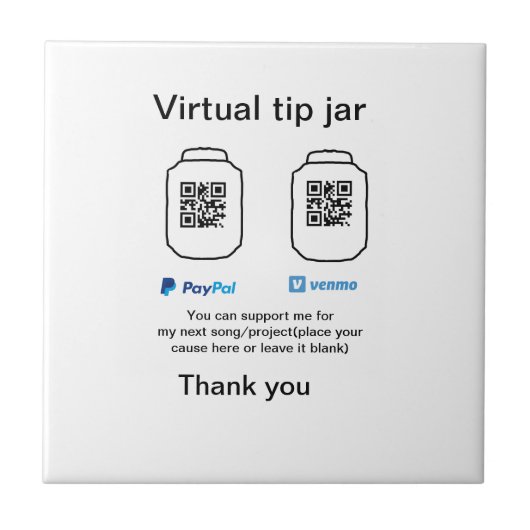 Virtuele tip per vierkante of codetonatie PayPal v Tegeltje (Voorkant)