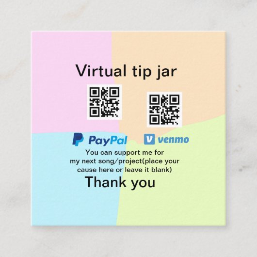 Virtuele tip per vierkante of codetonatie PayPal v Vierkante Visitekaartje (Voorkant)