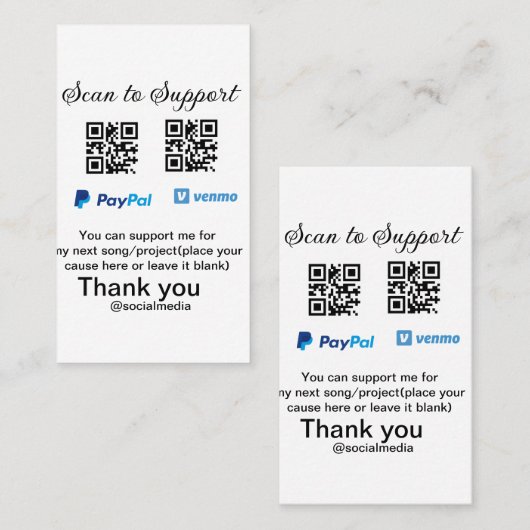 Virtuele tip per vierkante of codetonatie PayPal v Visitekaartje (Voorkant / Achterkant)