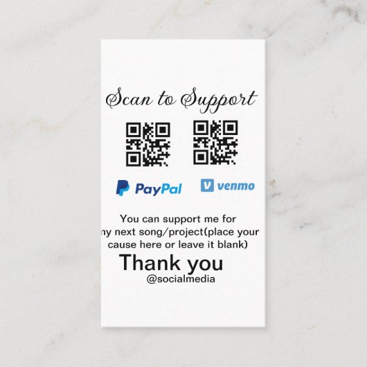 Virtuele tip per vierkante of codetonatie PayPal v Visitekaartje (Voorkant)