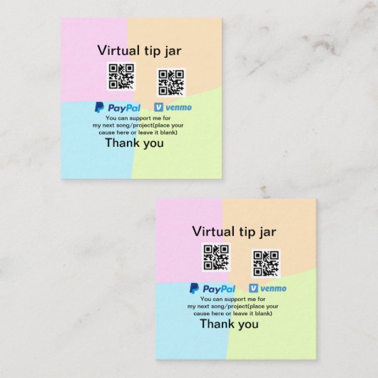 Virtuele tip per vierkante of codetonatie PayPal v Visitekaartje (Voorkant / Achterkant)