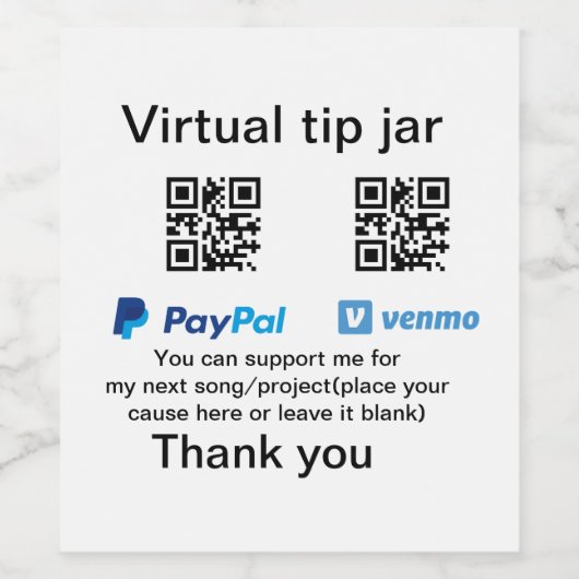 Virtuele tip per vierkante of codetonatie PayPal v Wijn Etiket (Enkel label)