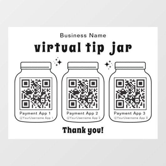 Virtuele tip pot met 3 QR-code Raamsticker (Vel)