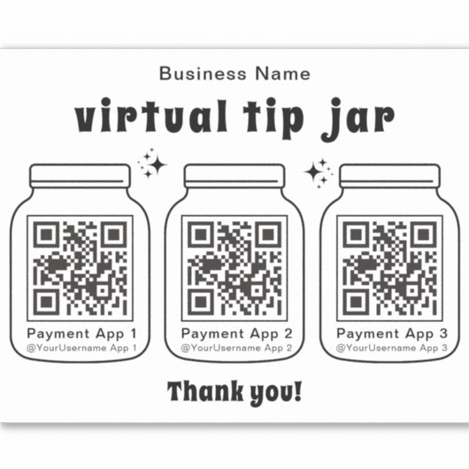 Virtuele tip pot met 3 QR-code Sticker (Voorkant)