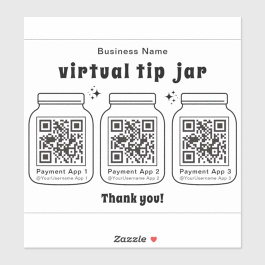 Virtuele tip pot met 3 QR-code Sticker (Vel)