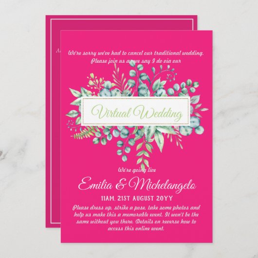 Virtuele trouwvideochat live streaming uitnodiging (Voorkant / Achterkant)