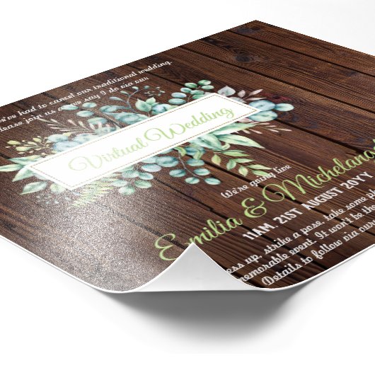 Virtuele trouwvideochat live streaming uitnodiging foto afdruk (Hoek)