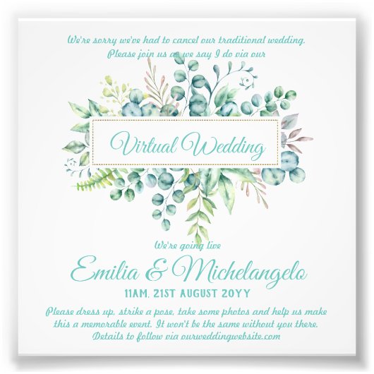 Virtuele trouwvideochat live streaming uitnodiging foto afdruk (Voorkant)