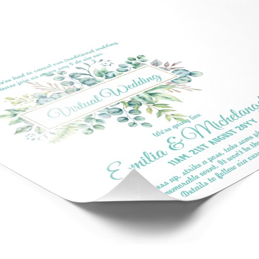 Virtuele trouwvideochat live streaming uitnodiging foto afdruk (Hoek)