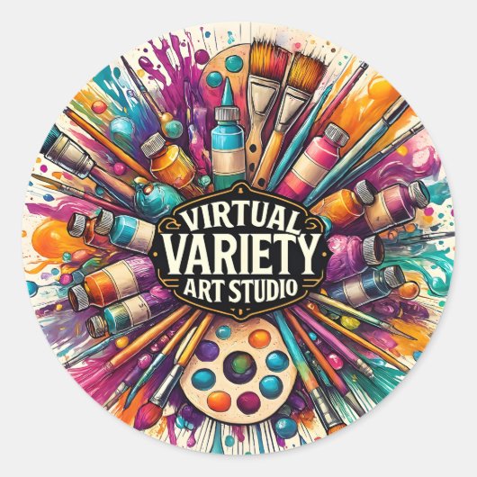 Virtuele Variëteit Kunststudio – Creatieve Verfwer Ronde Sticker (Voorkant)