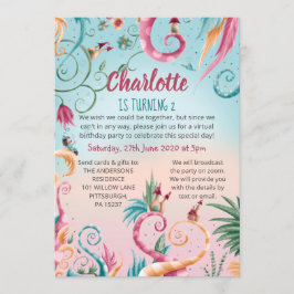 Virtuele verjaardag, kleurrijke florale grillige h kaart