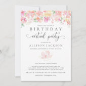 Virtuele verjaardag | Moderne roze goudbloemen Kaart (Voorkant)