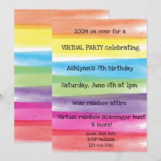 Virtuele verjaardag van Paint Rainbow Kaart (Voorkant / Achterkant)