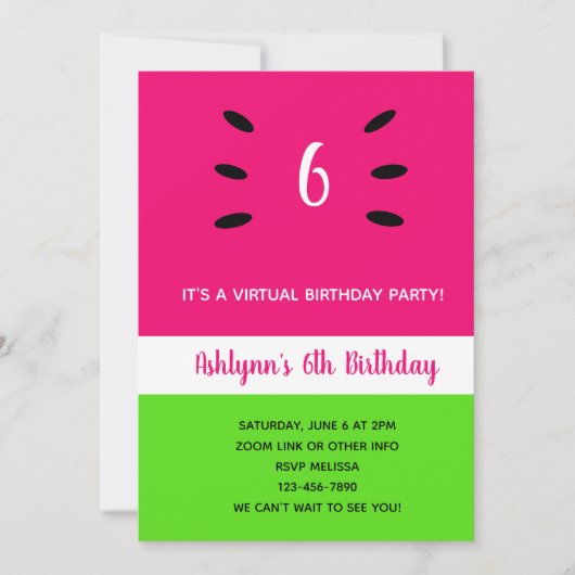 Virtuele verjaardag van Watermelon Summer Kaart (Voorkant)