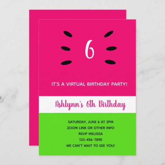 Virtuele verjaardag van Watermelon Summer Kaart (Voorkant / Achterkant)