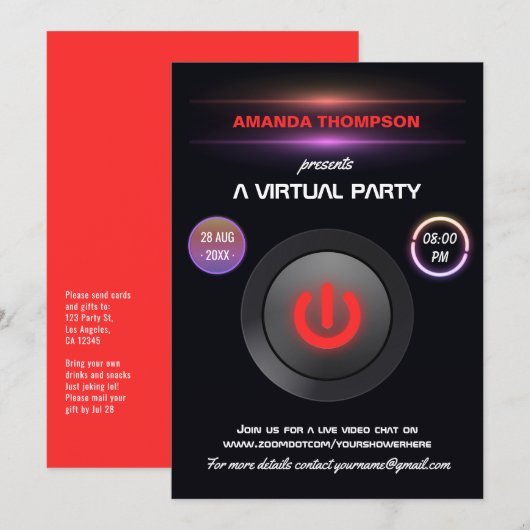 Virtuele verjaardagsfeest-gig-uitnodiging kaart (Voorkant / Achterkant)