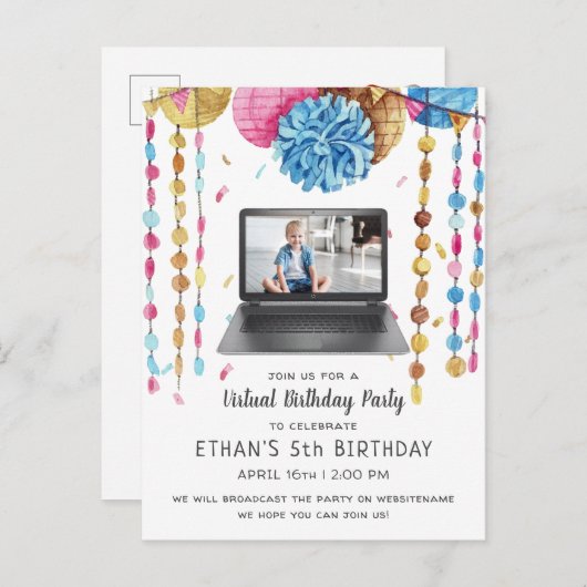 Virtuele verjaardagsfeest uitnodiging (Voorkant / Achterkant)