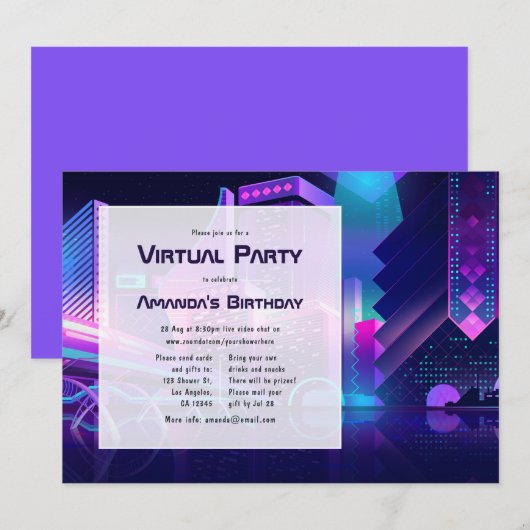 Virtuele verjaardagsfeest uitnodiging (Voorkant / Achterkant)