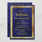 Virtuele verjaardagsfeestdag 50e blauwe gouden con kaart (Voorkant / Achterkant)