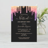 Virtuele verjaardagsregenbooglitter zwart roos gou kaart (Staand voorkant)