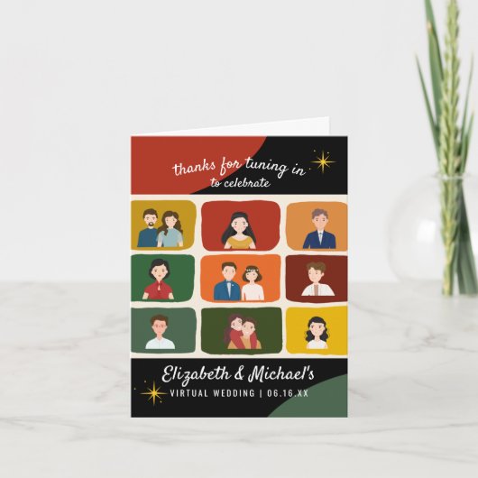 Virtuele video-bruiloft foto van Cute Mid Century  Bedankkaart (Voorkant)