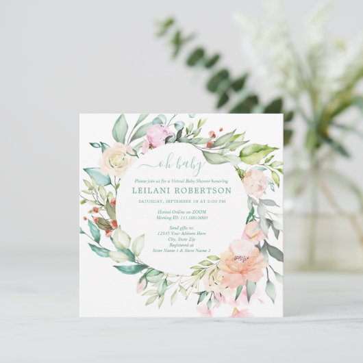 Virtuele waterverf bloemenkrans Oh baby shower Kaart (Staand voorkant)