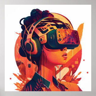 Virtuele werelden: vrouw met VR-headset Poster