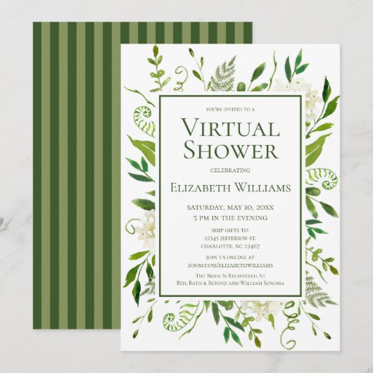 Virtuele witte hortensia's watercolor bruidsdouche kaart (Voorkant / Achterkant)