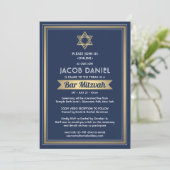 Virtuele Zoom Bar Mitzvah Marine Blauw Wit & Goud Kaart (Staand voorkant)