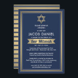 Virtuele Zoom Bar Mitzvah Marine Blauw Wit & Goud Kaart<br><div class="desc">Of vrienden en familie nu social distancing beoefenen of gewoon ver weg wonen, maak online contact met hen met een virtuele bar mitzvah ceremonie en viering. Deze stijlvolle moderne uitnodiging omvat bewoordingen voor een online evenement over lange afstand via internetvideoconferenties en livestreaming. Alle tekst is eenvoudig te personaliseren, dus het...</div>