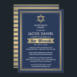 Virtuele Zoom Bar Mitzvah Marine Blauw Wit & Goud Kaart<br><div class="desc">Of vrienden en familie nu social distancing beoefenen of gewoon ver weg wonen, maak online contact met hen met een virtuele bar mitzvah ceremonie en viering. Deze stijlvolle moderne uitnodiging omvat bewoordingen voor een online evenement over lange afstand via internetvideoconferenties en livestreaming. Alle tekst is eenvoudig te personaliseren, dus het...</div>