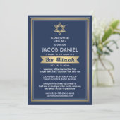 Virtuele Zoom Bar Mitzvah Marine Blauw Wit & Goud Kaart (Staand voorkant)