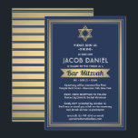 Virtuele Zoom Bar Mitzvah Marine Blauw Wit & Goud Kaart<br><div class="desc">Of vrienden en familie nu social distancing beoefenen of gewoon ver weg wonen, maak online contact met hen met een virtuele bar mitzvah ceremonie en viering. Deze stijlvolle moderne uitnodiging omvat bewoordingen voor een online evenement over lange afstand via internetvideoconferenties en livestreaming. Alle tekst is eenvoudig te personaliseren, dus het...</div>