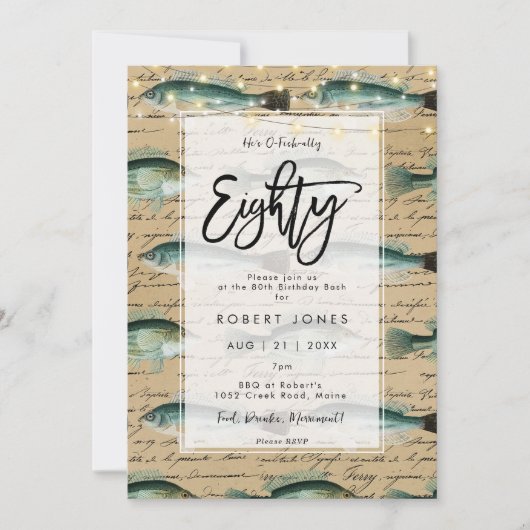  vis 80e verjaardagsfeestuitnodiging kaart (Voorkant)