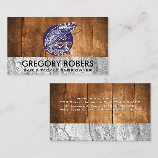 Vis aan de lijn | Wood Stone Visitekaartje (Voorkant / Achterkant)