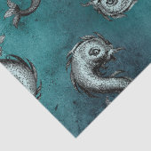 Vis-achtige Zee creaties op groene/Blauwgroen ontk Tissuepapier (Detail)