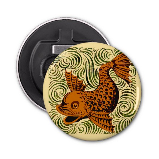 Vis Antiek Tegel Oude kunst Button Flesopener (Voorkant)