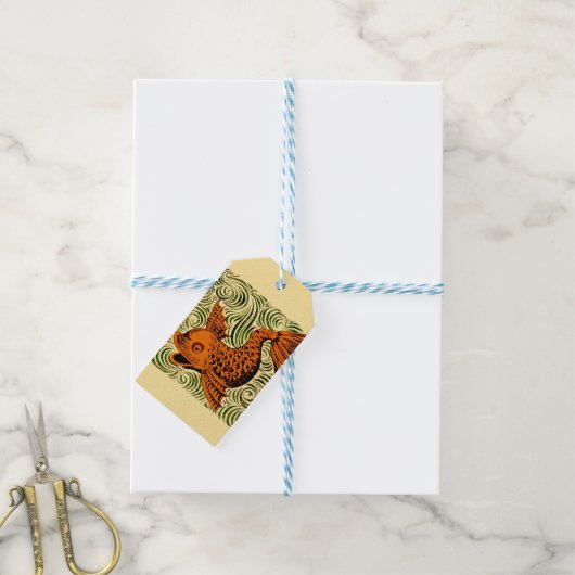 Vis Antiek Tegel Oude kunst Cadeaulabel (Met Touw)