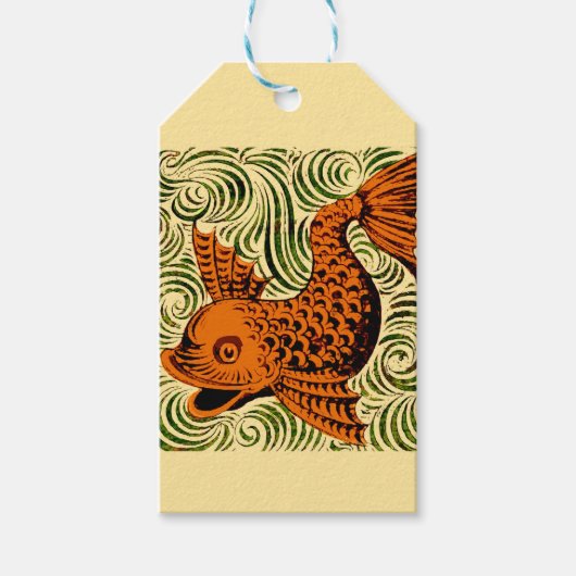 Vis Antiek Tegel Oude kunst Cadeaulabel (Voorkant)