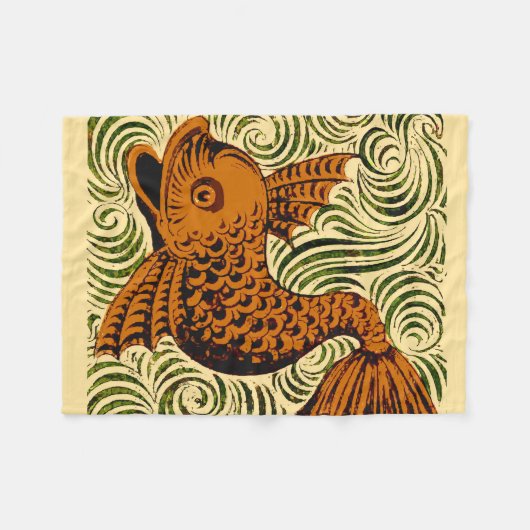 Vis Antiek Tegel Oude kunst Fleece Deken (Voorkant (Horizontaal))