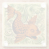 Vis Antiek Tegel Oude kunst Glazen Onderzetter (Achterkant)