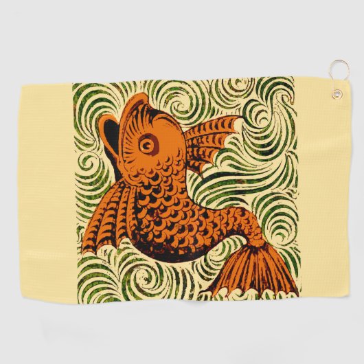 Vis Antiek Tegel Oude kunst Golfhanddoek (Horizontaal)