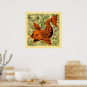 Vis Antiek Tegel Oude kunst Poster (Keuken)
