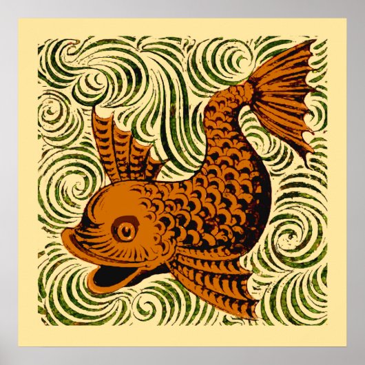Vis Antiek Tegel Oude kunst Poster (Voorkant)