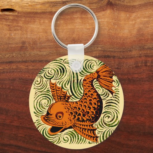 Vis Antiek Tegel Oude kunst Sleutelhanger (Voorkant)