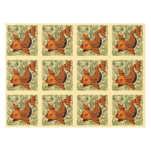 Vis Antiek Tegel Oude kunst Tafelkleed (Voorkant (Horizontaal))