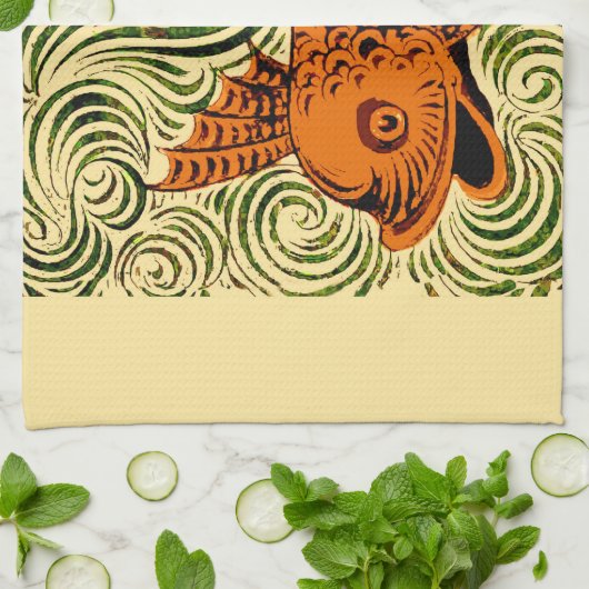 Vis Antiek Tegel Oude kunst Theedoek (Gevouwen)