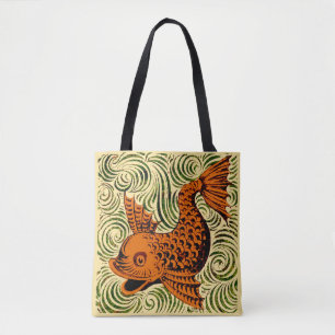 Vis Antiek Tegel Oude kunst Tote Bag