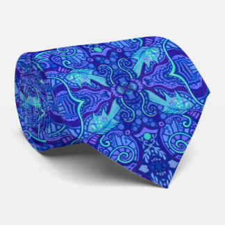 Vis Arabesque Onderwater Bohemian Pattern Paars Stropdas
